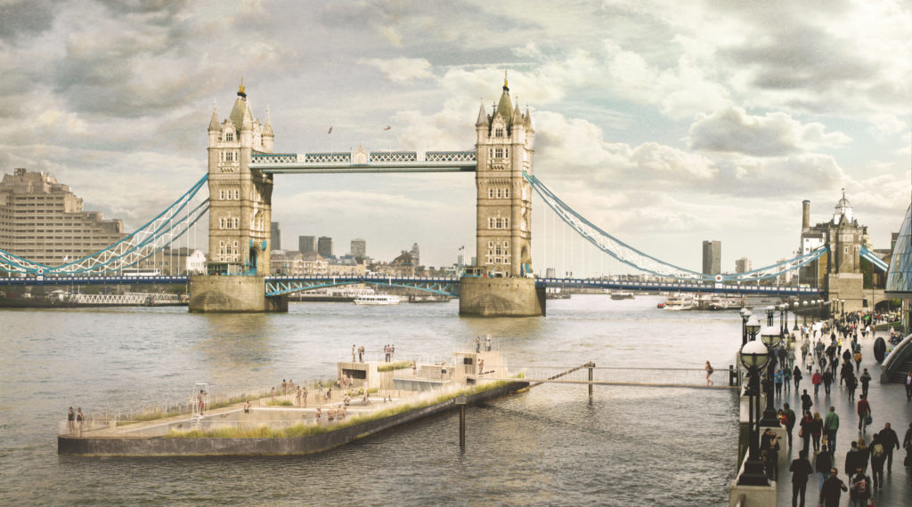 Artist impression of a lido on the Thames. Photo credit: Studio Octopi and Picture Plane